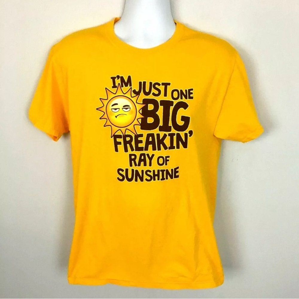 NWT DOM Funny T-shirt Unisex Small Yellow Brown Sunshine Graphic QUOTE 34/36